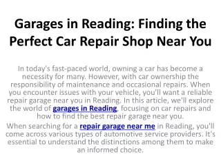 Garages in Reading Finding the Perfect Car Repair Shop Near You