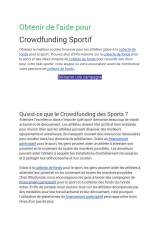 Crowdfunding Sportif - Campagnes Réussies Et Conseils