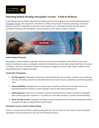Exploring Osteopathic Toronto: A Path to Holistic Healing