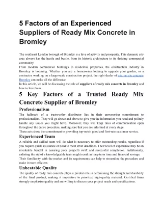 5 Factors of an Experienced Suppliers of Ready Mix Concrete in Bromley.docx