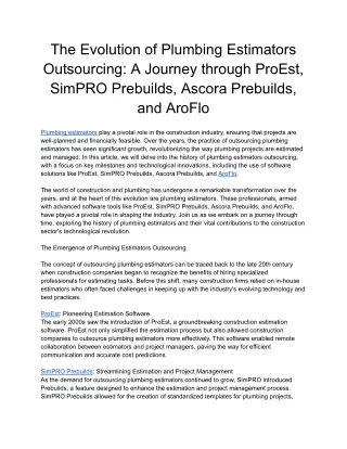 The Evolution of Plumbing Estimators Outsourcing_ A Journey through ProEst, SimPRO Prebuilds, Ascora Prebuilds, and AroF