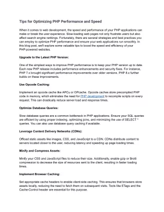 Tips for Optimizing PHP Performance and Speed