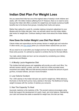 Understanding The Indian Dietary Plan For Losing Weight