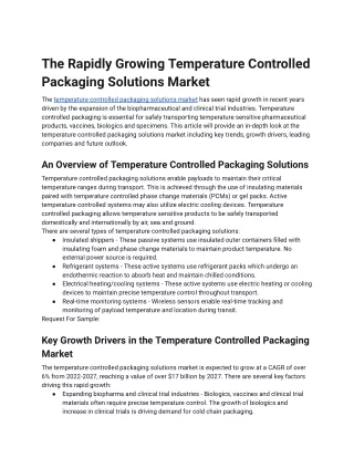 Temperature Controlled Packaging Solutions Market