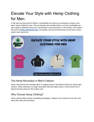 Elevate Your Style with Hemp Clothing for Men