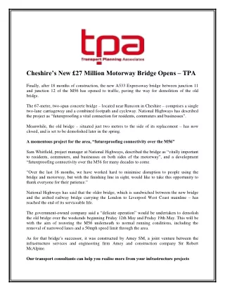 Cheshire’s New £27 Million Motorway Bridge Opens – TPA