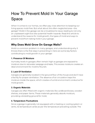 How To Prevent Mold In Your Garage Space