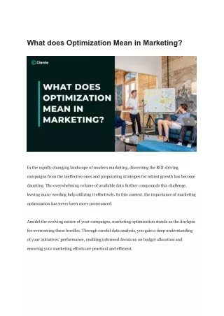 What does Optimization Mean in Marketing