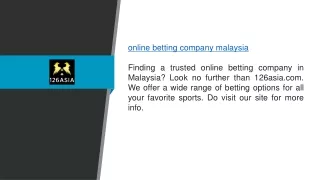 Online Betting Company Malaysia 126asia.com