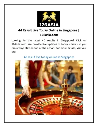 4d Result Live Today Online in Singapore