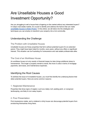 Are Unsellable Houses a Good Investment Opportunity?