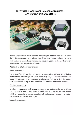 THE VERSATILE WORLD OF PLANAR TRANSFORMERS – APPLICATIONS AND ADVANTAGES