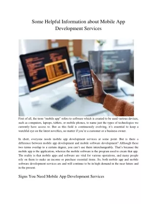 Some Helpful Information about Mobile App Development Services