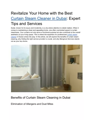 Revitalize Your Home with the Best Curtain Steam Cleaner in Dubai - Expert Tips and Services