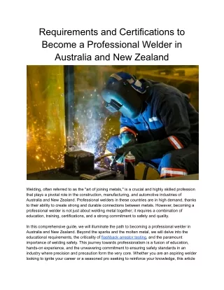 Requirements and Certifications to Become a Professional Welder in Australia and New Zealand