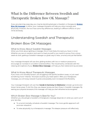 2023 - What Is the Difference Between Swedish and Therapeutic Broken Bow OK Massage