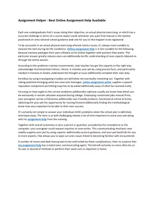 Assignment Helper - Best Online Assignment Help Available