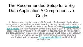 The Recommended Setup for a Big Data Application A Comprehensive Guide