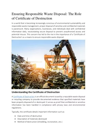 Ensuring Responsible Waste Disposal: The Role of Certificate of Destruction