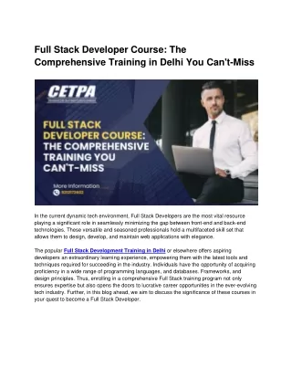 Full Stack Developer Course The Comprehensive Training in Delhi You Can't-Miss