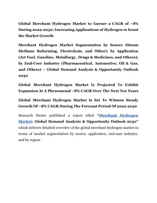 Merchant Hydrogen Market