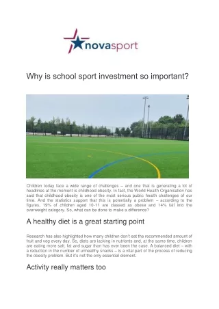 Why is school sport investment so important - Nova Sport Ltd.