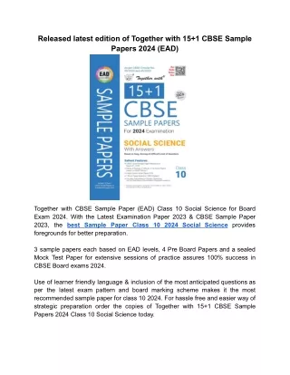 Best Sample Paper class 10 2024 Social Science for Step-by-step board exam prepa