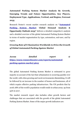 Automated Parking System Market Opportunities 2035