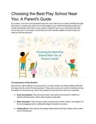 Choosing the Best Play School Near You_ A Parent's Guide
