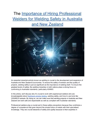 The Importance of Hiring Professional Welders for Welding Safety in Australia and New Zealand