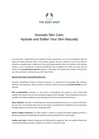 Avocado Skin Care Hydrate and Soften Your Skin Naturally