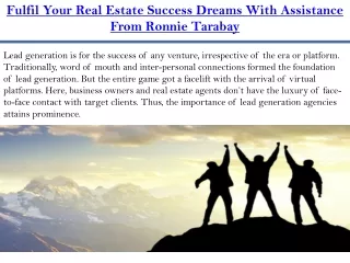 Fulfil Your Real Estate Success Dreams With Assistance From Ronnie Tarabay