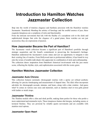 Introduction to Hamilton Watches Jazzmaster Collection