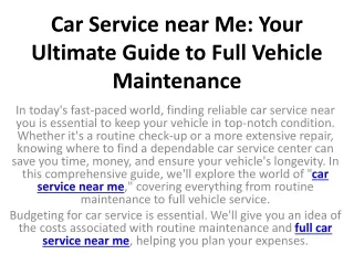 Car Service near Me Your Ultimate Guide to Full Vehicle Maintenance