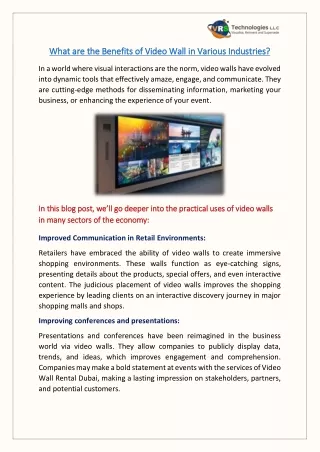What are the Benefits of Video Walls in Various Industries?