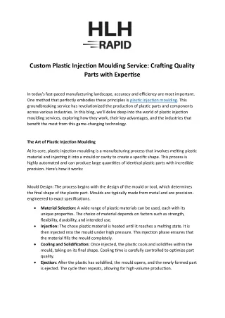 Plastic Injection Moulding Services | HLH Rapid Limited UK