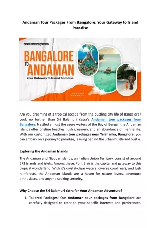 Andaman Tour Packages From Bangalore Your Gateway to Island Paradise