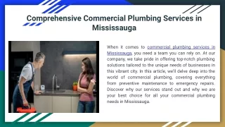 Comprehensive Commercial Plumbing Services in Mississauga