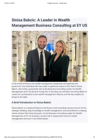 Sinisa Babcic-A Leader in Wealth Management Business Consulting at EY US