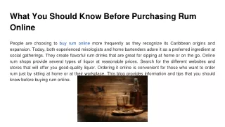 What You Should Know Before Purchasing Rum Online