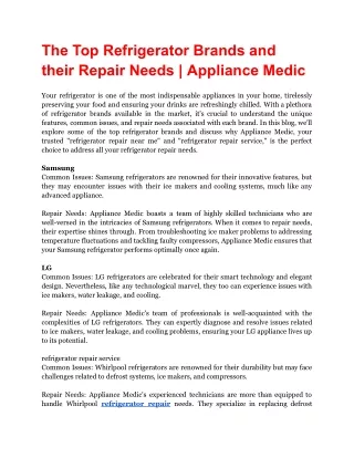 The Top Refrigerator Brands and their Repair Needs | Appliance Medic