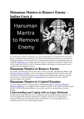 Hanuman Mantra to Remove Enemy – Indian Guru ji