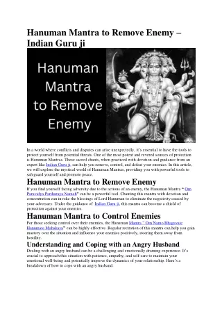 Hanuman Mantra to Remove Enemy – Indian Guru ji
