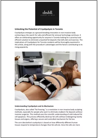 Unlocking the Potential of Cryolipolysis in Toronto