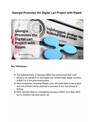 Georgia Promotes the Digital Lari Project with Ripple