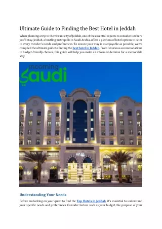 Ultimate Guide to Finding the Best Hotel in Jeddah