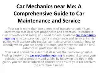 Car Mechanics near Me A Comprehensive Guide to Car Maintenance and Service