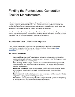 Best Lead Generation Tool For Manufacture Company