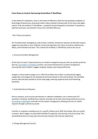 From Chaos to Control: Harnessing ServiceNow IT Workflows