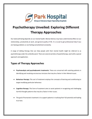 Psychotherapy Unveiled: Exploring Different Therapy Approaches